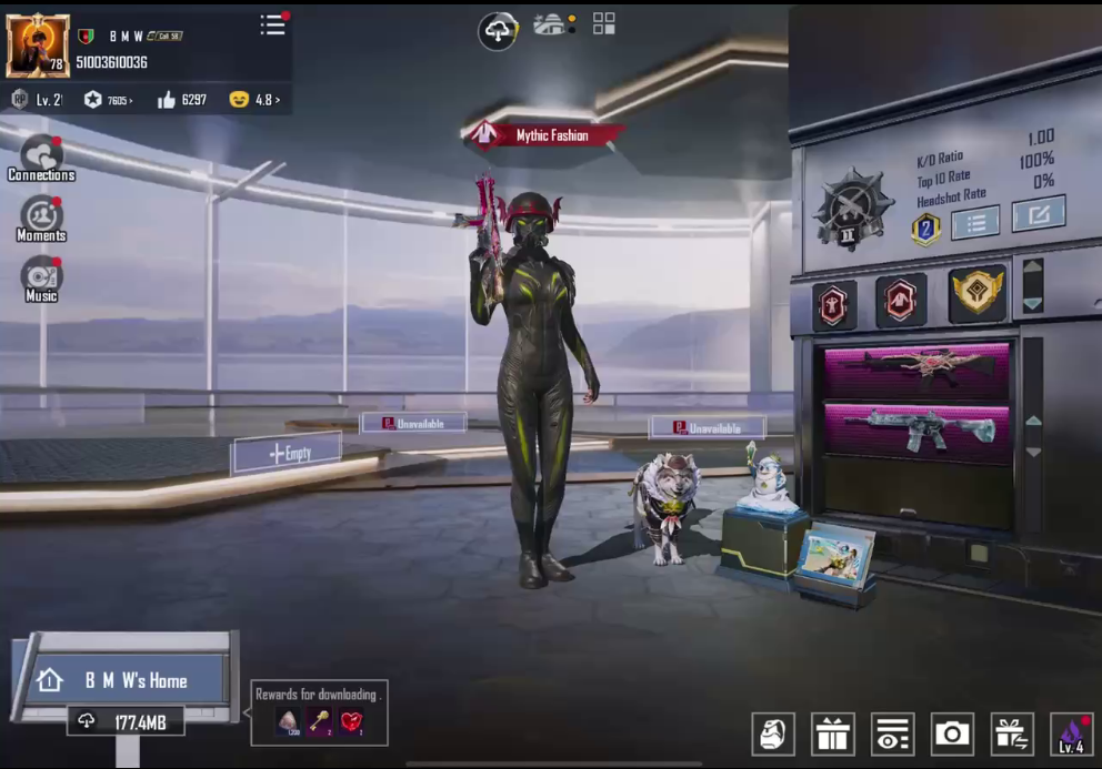 76/300 Mythic fashion, M416 Glacier lvl 4, M24 Seven lvl 4