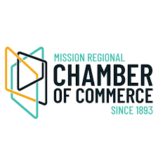 Logo for Mission Regional Chamber of Commerce, featuring overlapping geometric shapes and text.