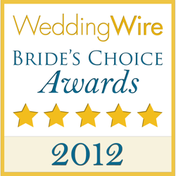 WeddingWire Bride's Choice Awards 2012 badge with five gold stars.