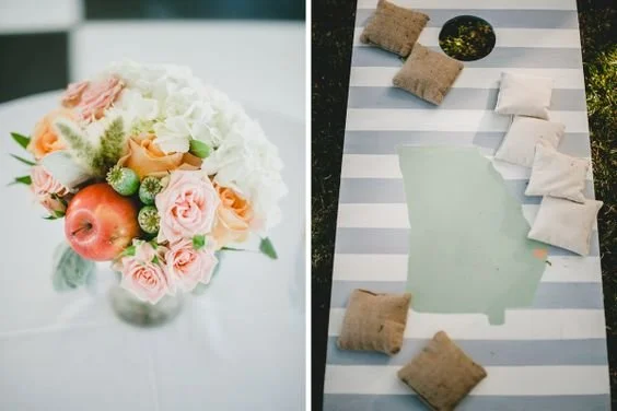 Flowers in a vase on the left and a tray with various tea bags on the right.