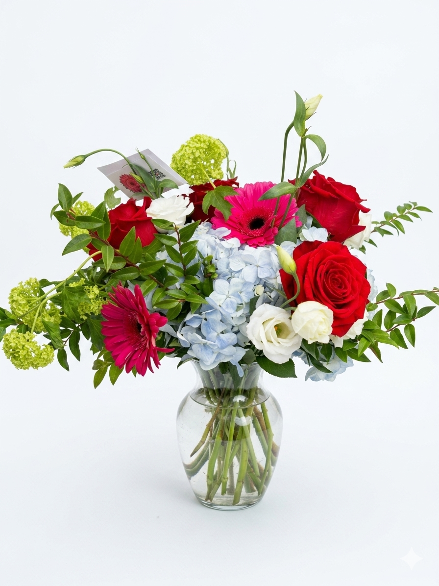 Seasonal Arrangement in Glass Vase
