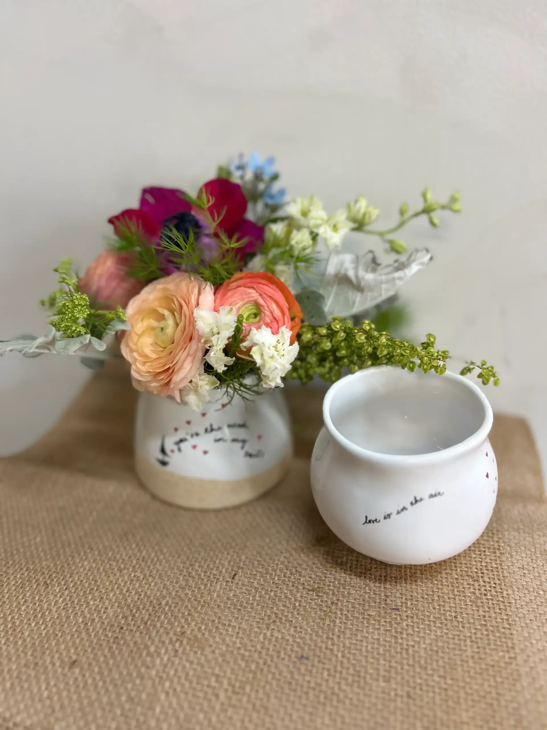 Seasonal Arrangement in Small Ceramic Dish with Choice of Message