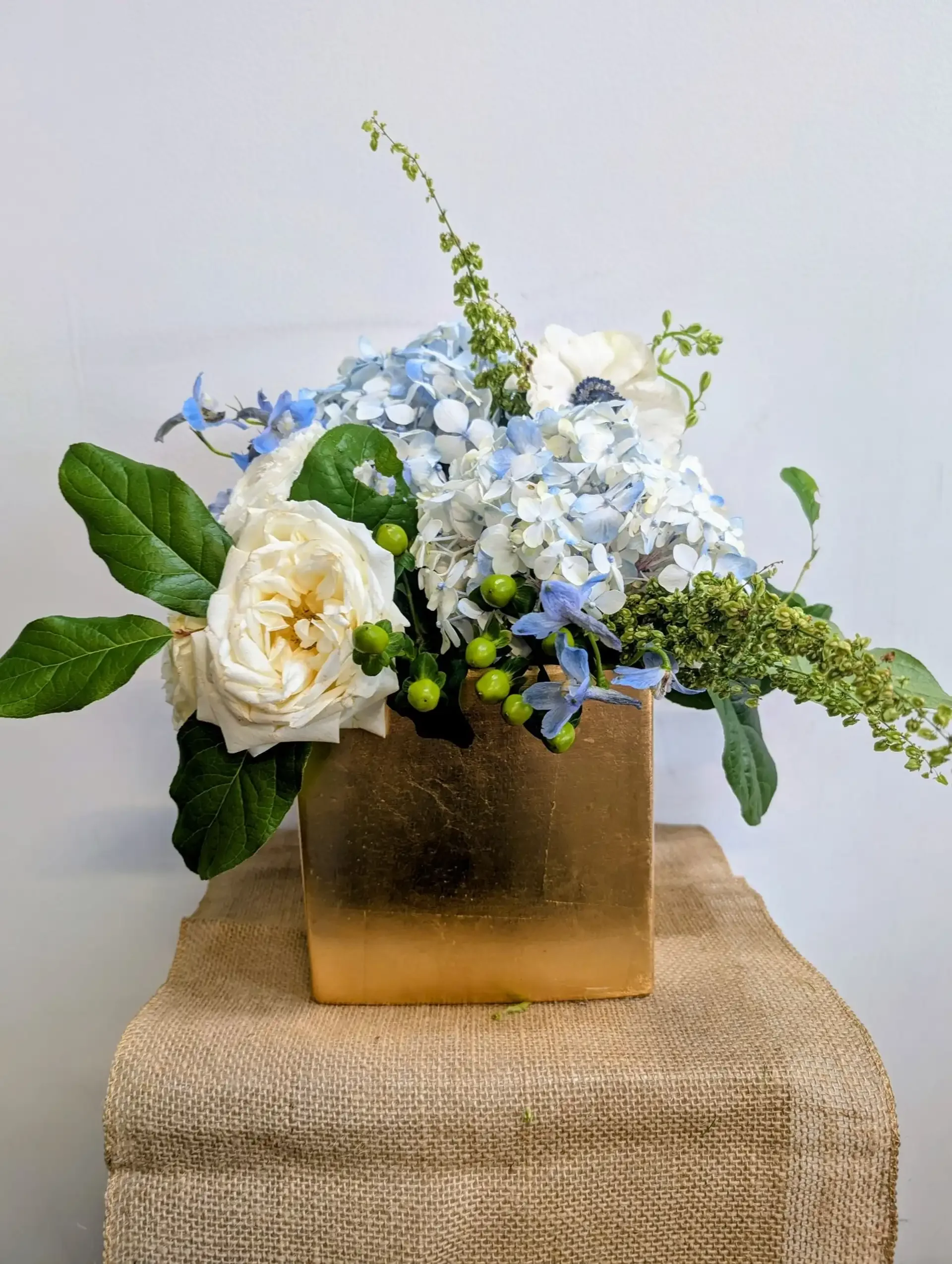 Seasonal Arrangement in Keepsake Gold Leaf Box
