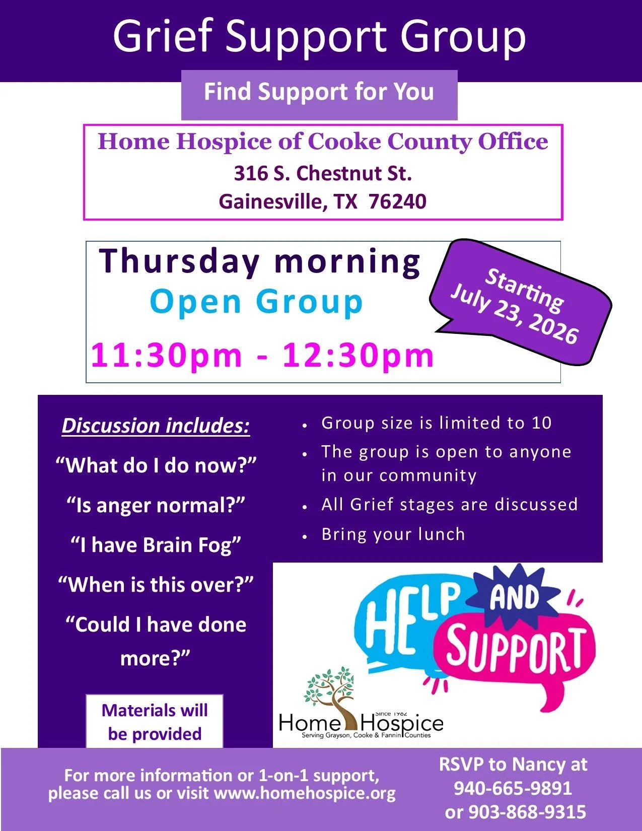 Flyer for grief support group in Gainesville.
