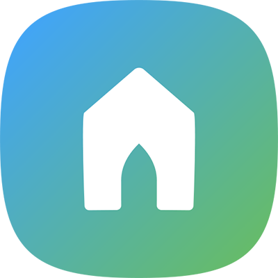 White house-shaped icon on a gradient background of blue and green.