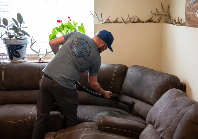 Upholstery cleaning on a living room sofa in Big Sky