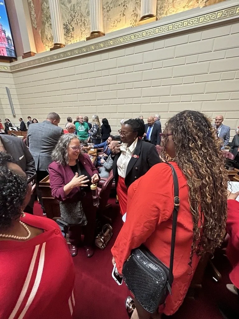 RIVRA advocates meet with legislators on the House Chamber floor