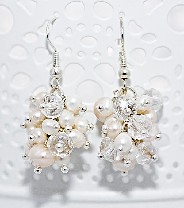 Cluster Freshwater Pearls and Crystal Earrings