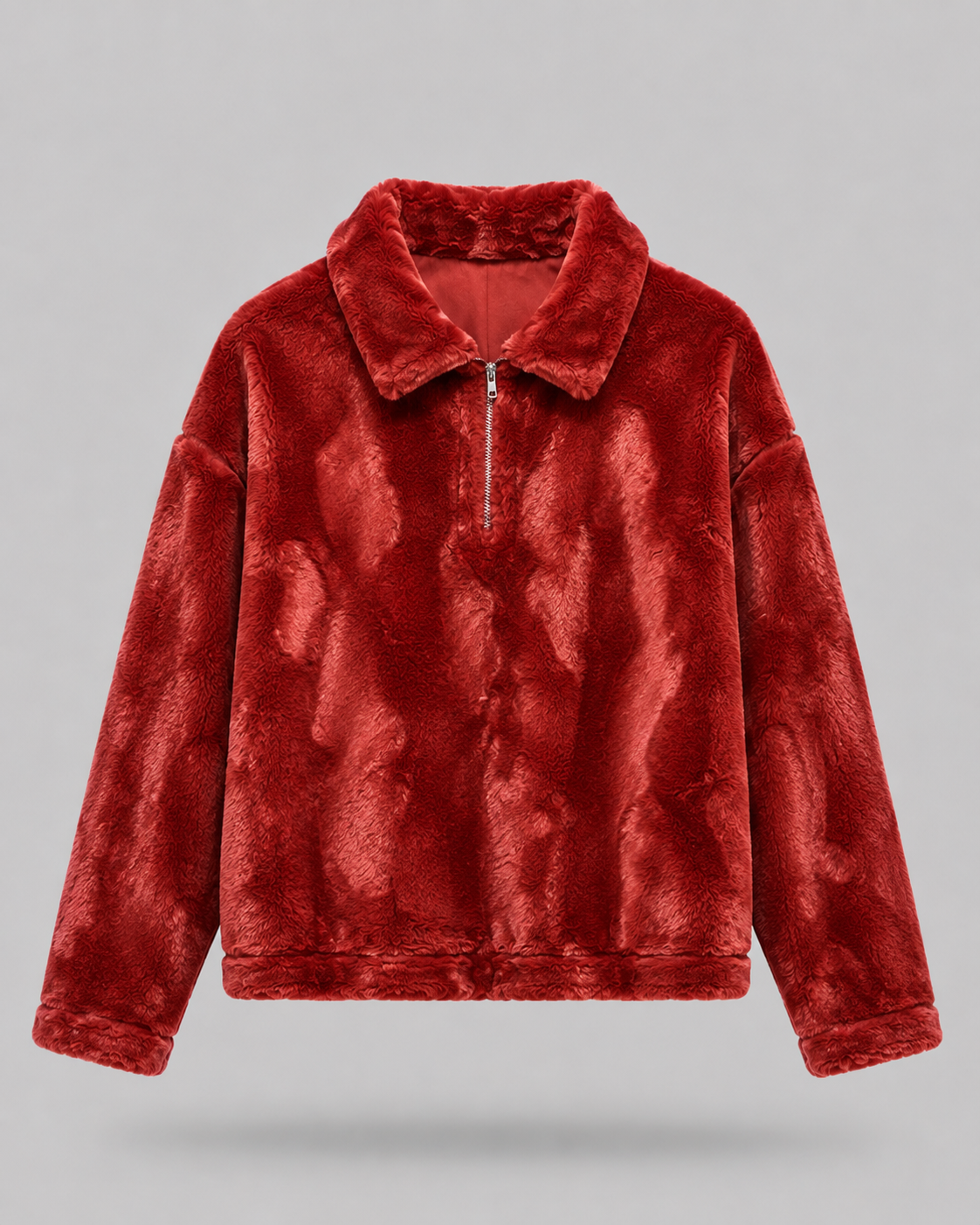 Red Faux Fur Half Zip
