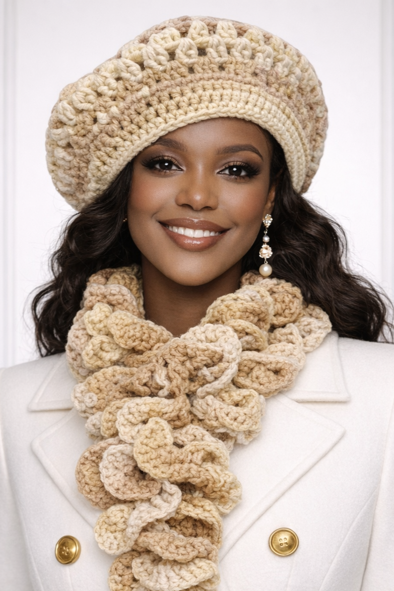 Custom Crocheted Beret and Scarf Set