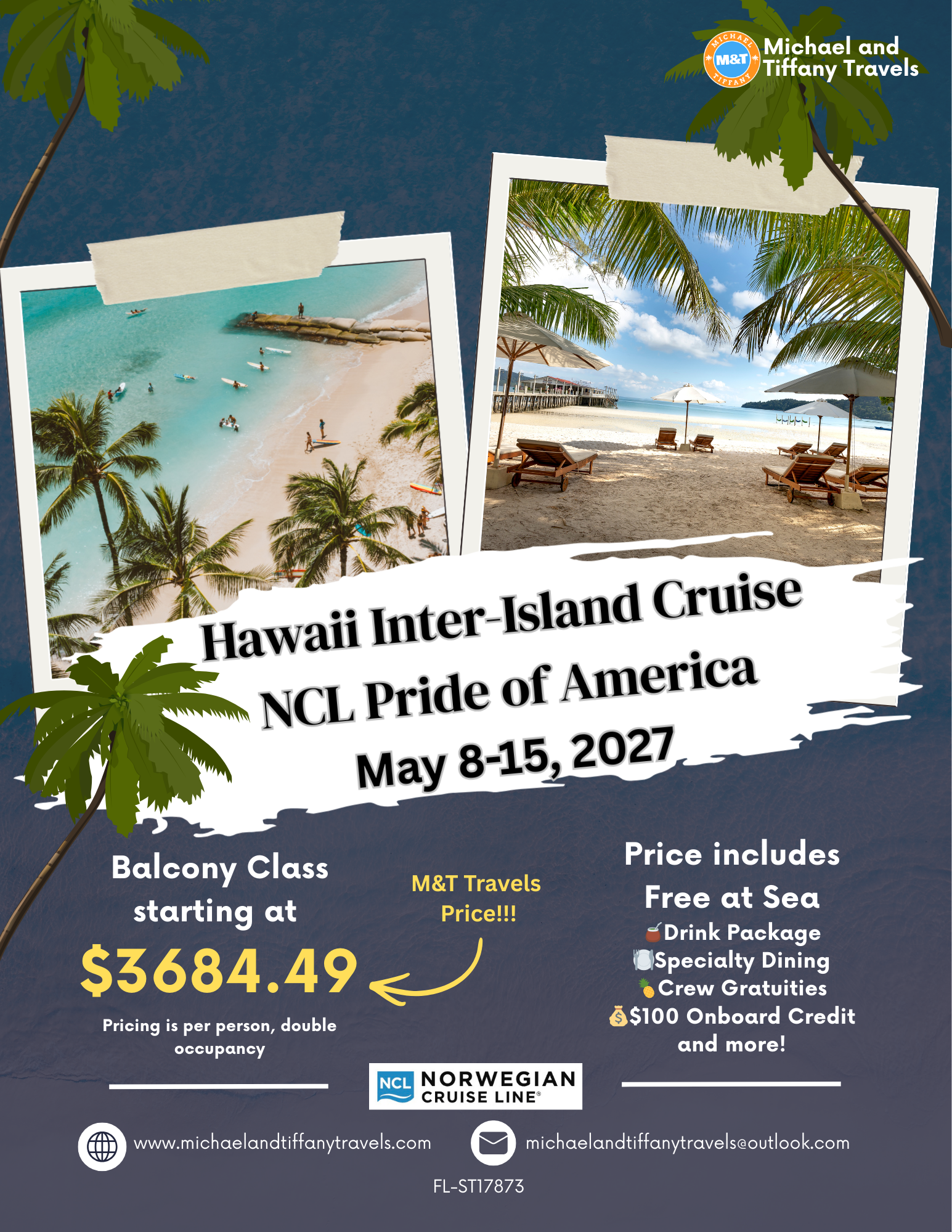Michael and Tiffany Travels - Hawaii Islands NCL Norwegian Pride of America Cruise (May 2027) Flyer