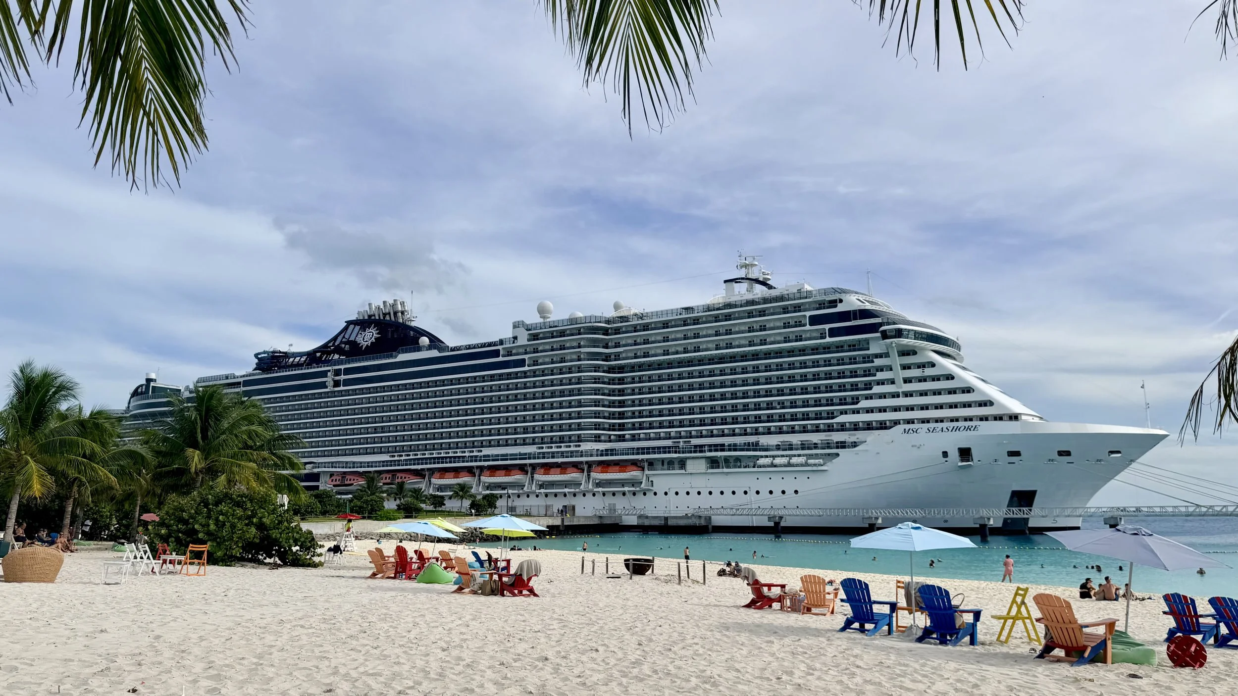 Lighthouse beach with free chairs on MSC Ocean Cay