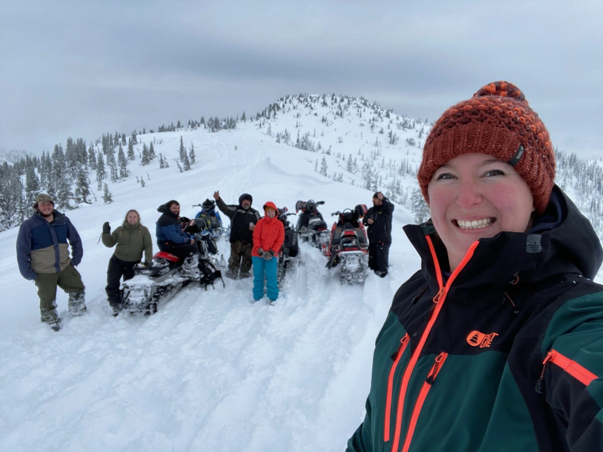 Friends having fun snowmobiling on Harlow Mountain near Nakusp. Photo by Alexandra Trenholm
