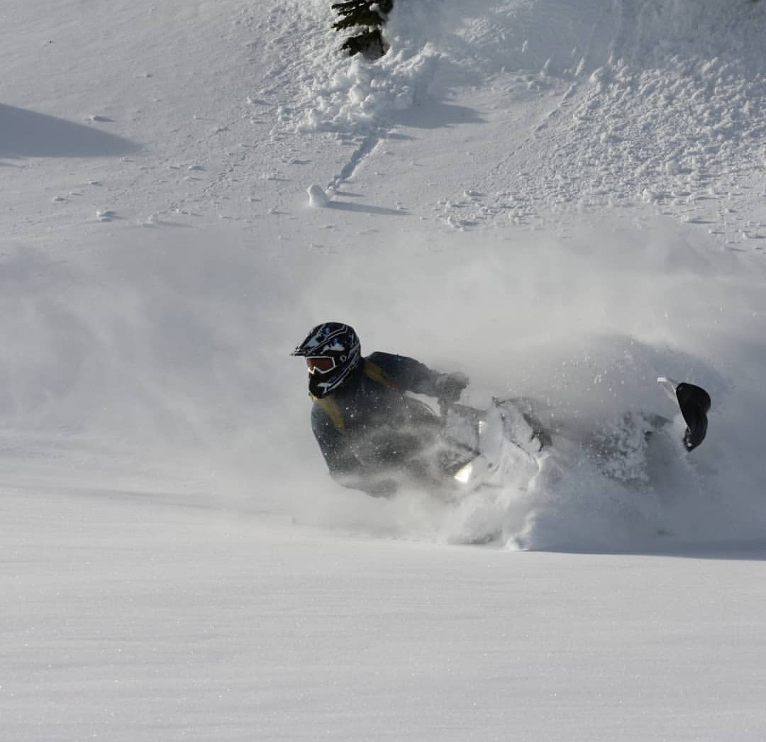Ski-doo down Ingersol Mountain - Kootenay region. Photo by Alex Marshall 