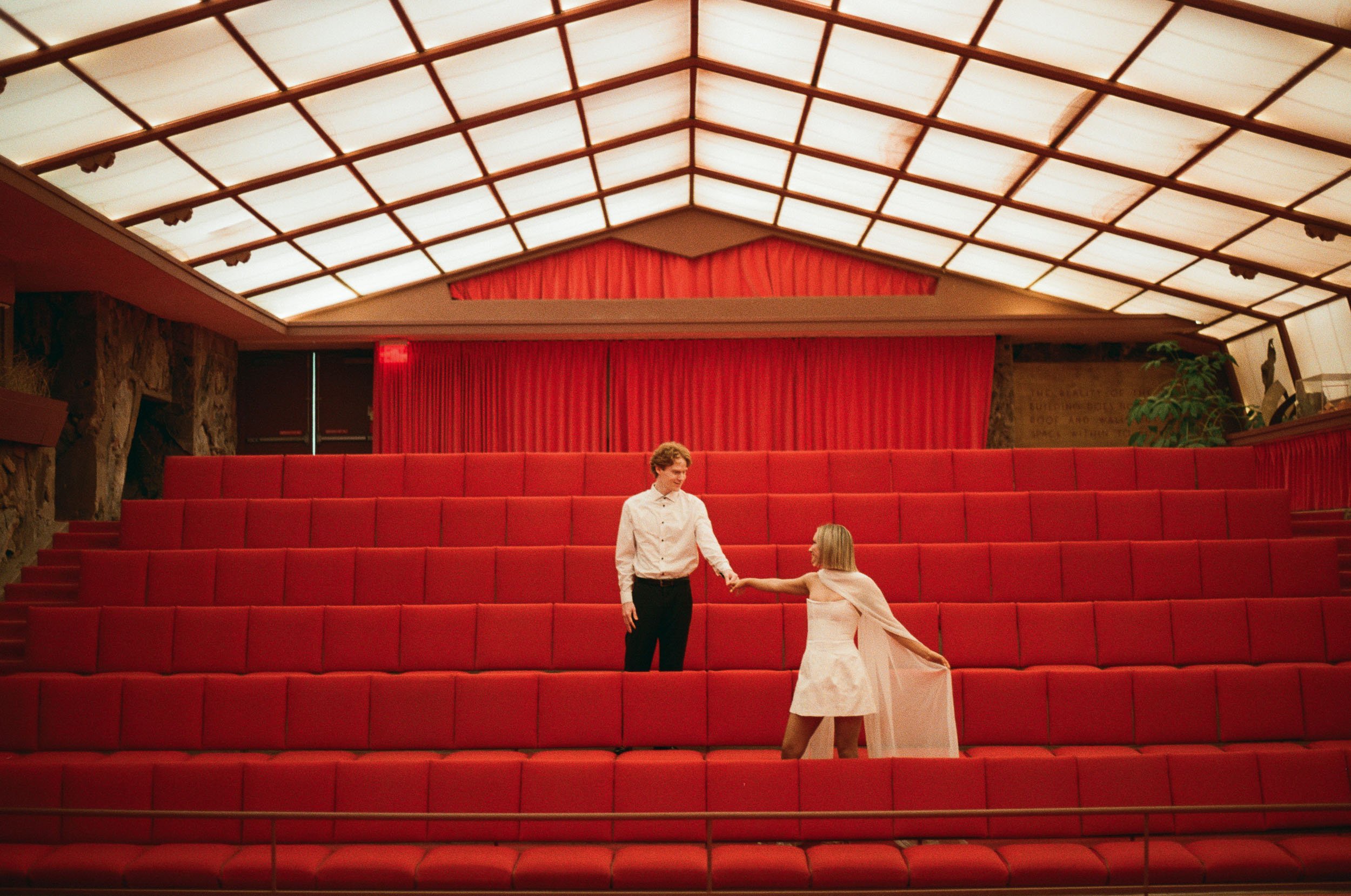 funky engagement session on film and digital at frank lloyd wright’s taliesin west