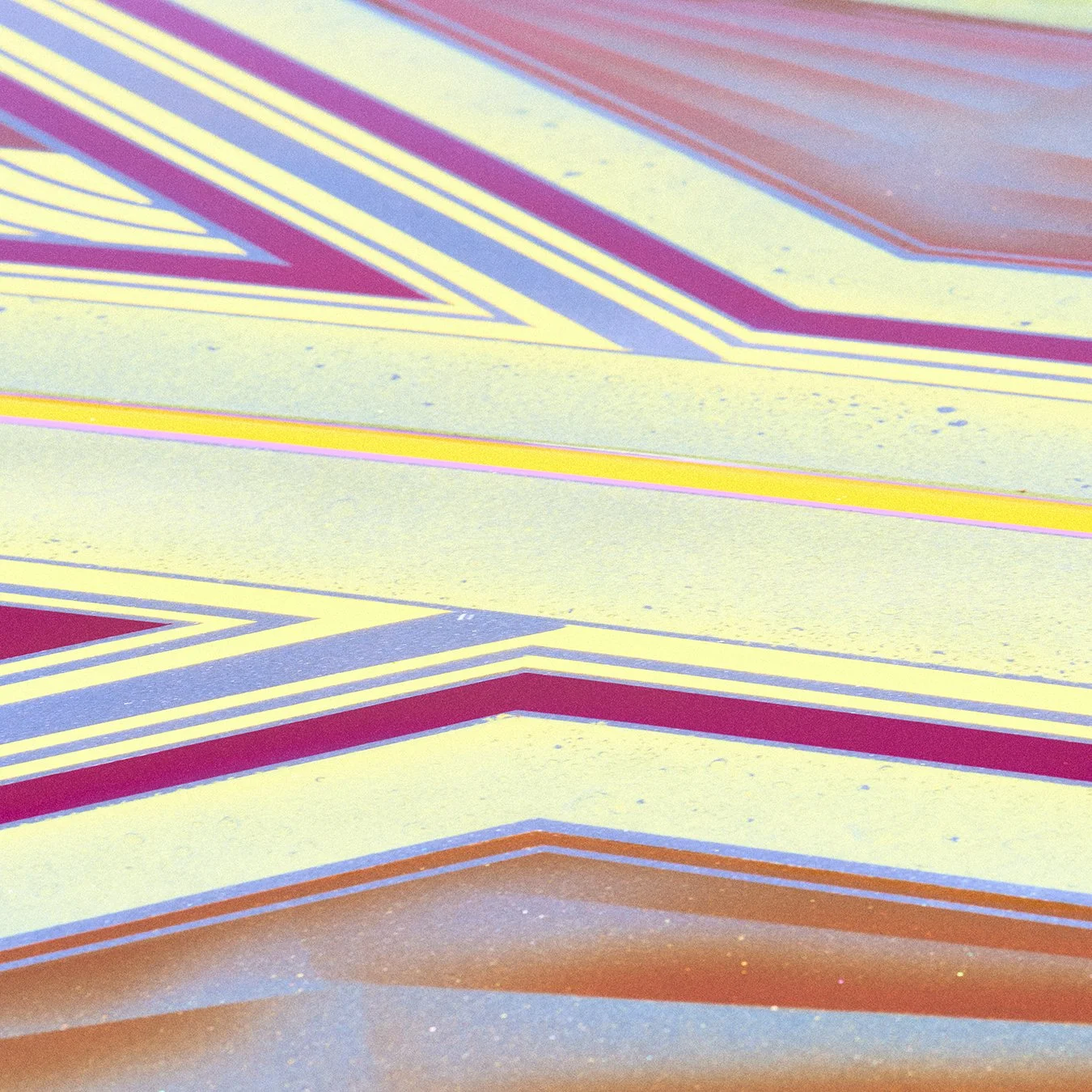Abstract pastel-colored geometric pattern with horizontal lines and shapes in yellow, pink, purple, and orange.