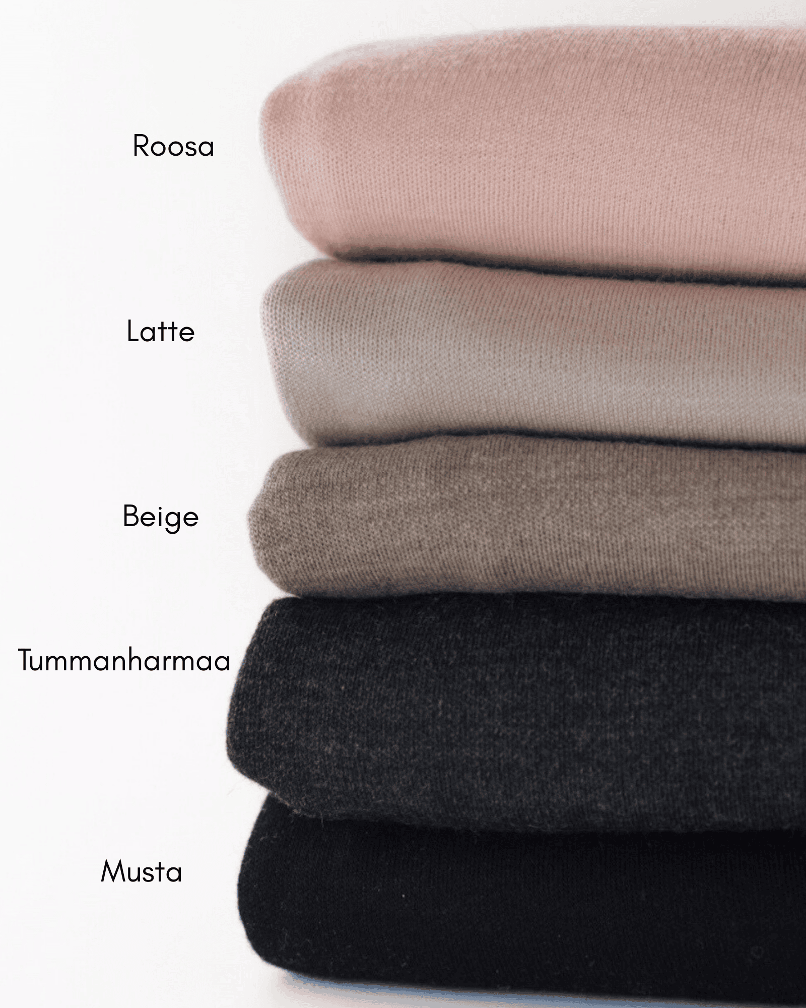 Saatavilla olevat merinovillasävyt.