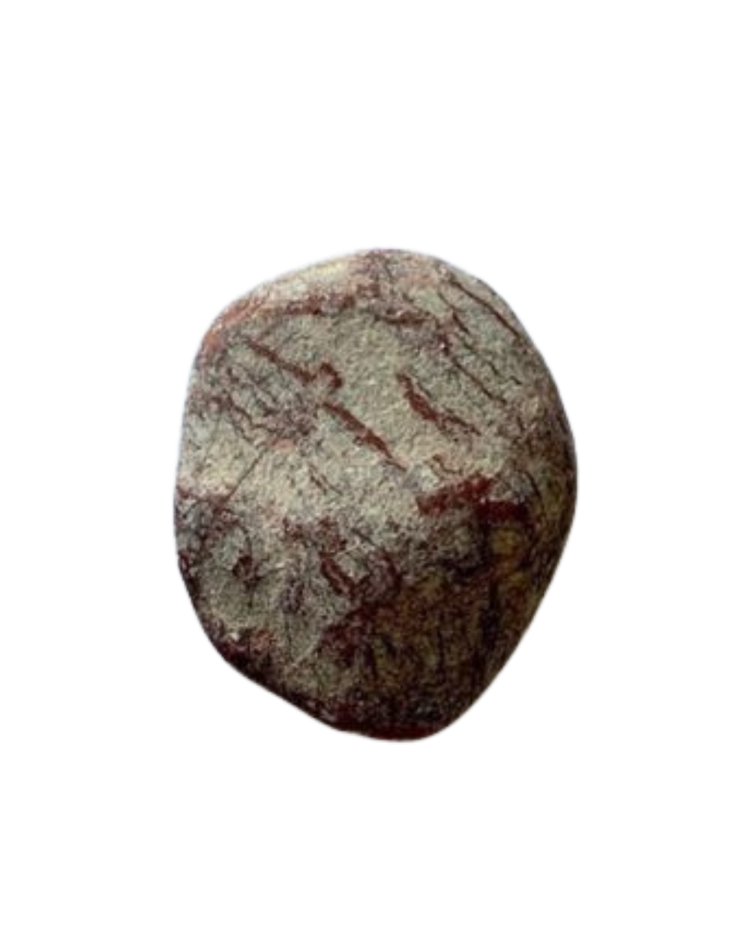 Smooth stone with red vein-like markings, representing nervous system regulation in histamine intolerance, POTS, and autoimmune illness.