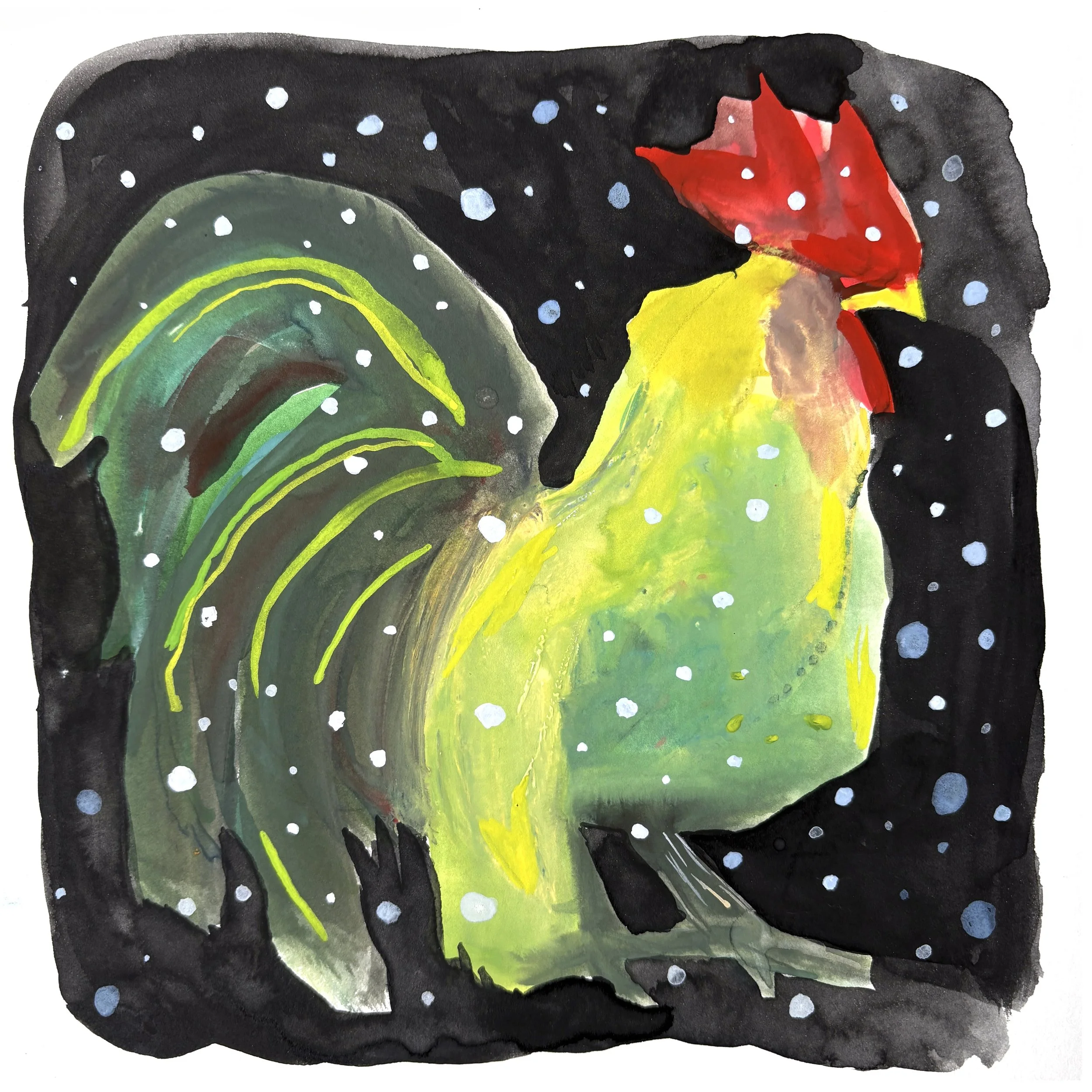 ROOSTER IN SNOW, 2026
Gouache on paper
8 x 8 in