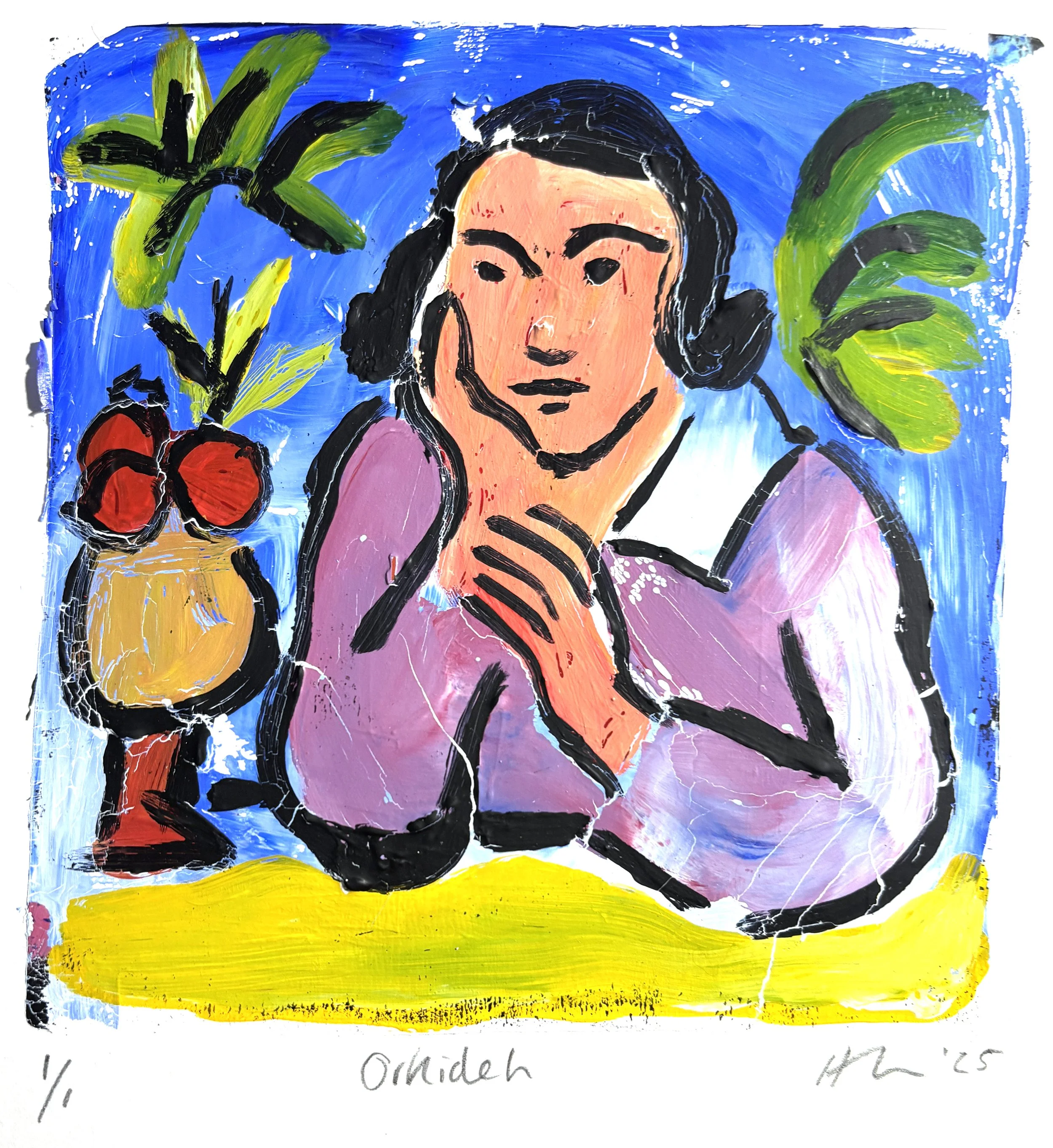 ORCHIDEH, Monoprint 6 by 6 in, 2025