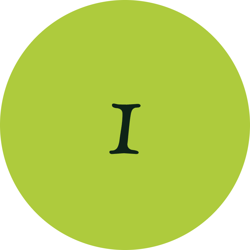 Green circular sign with the letter "I" in the center