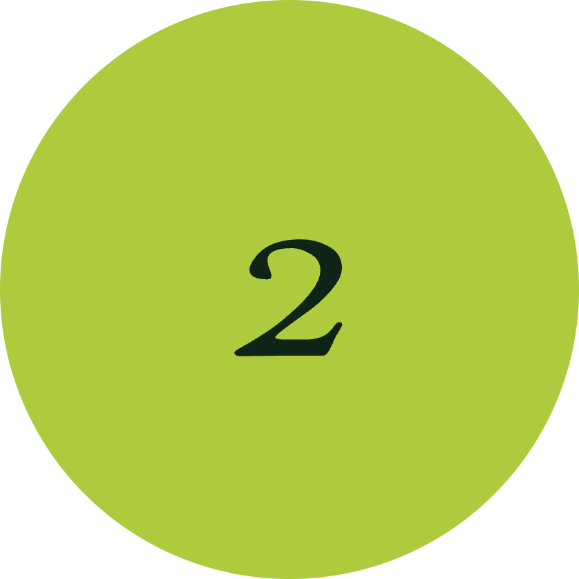Green circle with the number 2 in black in the center.