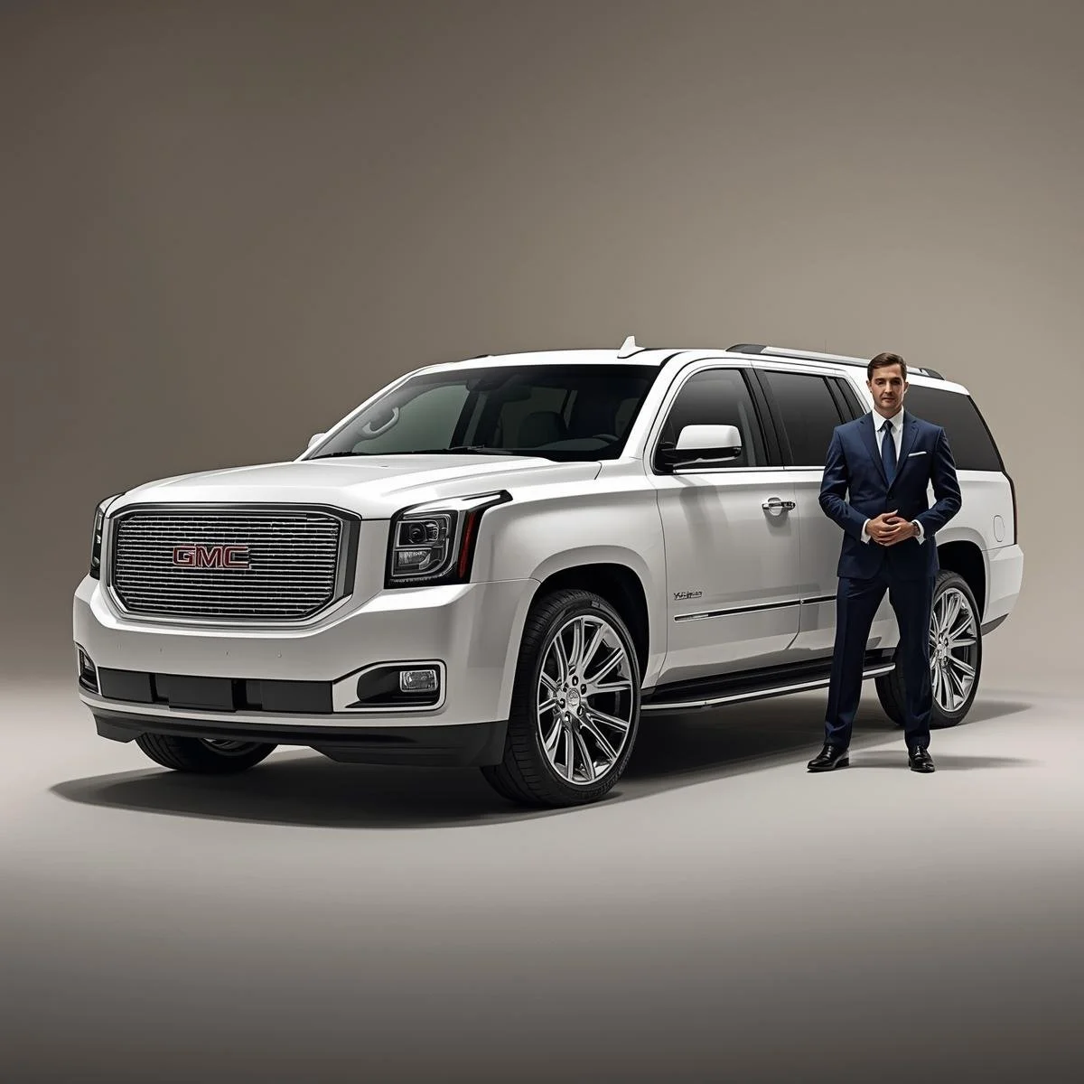 Full-day executive chauffeur service with white GMC Yukon Denali XL in San Antonio.