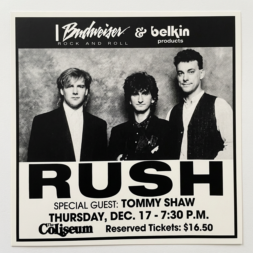 This advertisement was in The Scene Magazine … promoting the Rush Concert (with Special Guest: Tommy Shaw) in December 1987. The Scene Magazine was the entertainment newspaper in Cleveland.
