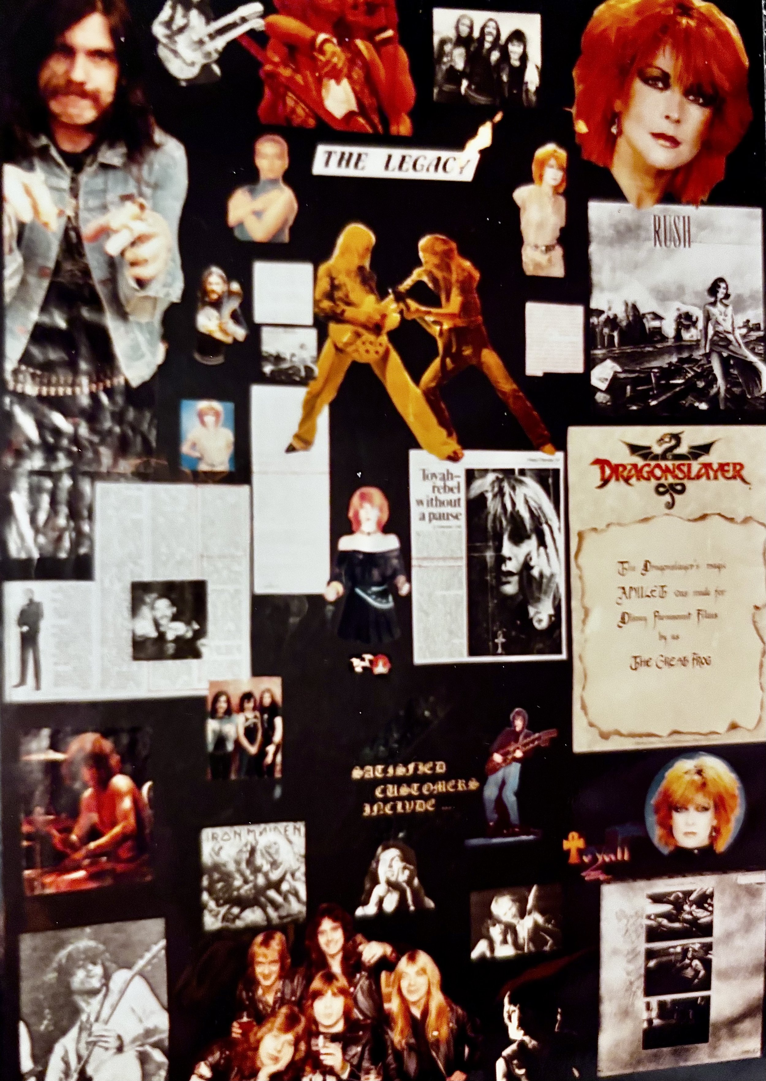 Photo of the celebrity musician/customer collage I spotted inside The Great Frog on Carnaby Street in London. Note the shots of Rush and the Permanent Waves album. Image taken in October 1982 during my Rush, Penpal trip to Great Britain   Photo Credi