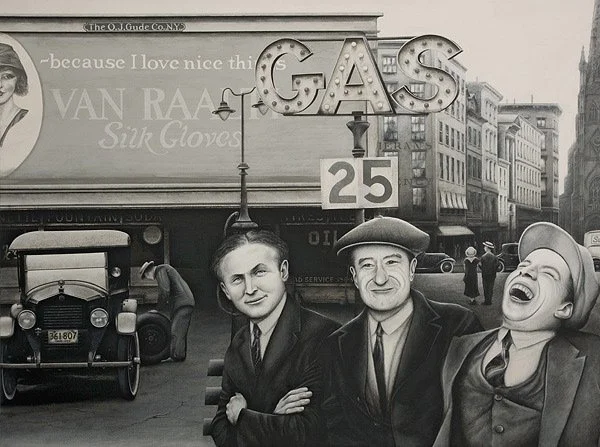 Michael's nostalgic tribute to New York City (set in the 1920's), is what he considers his most personal painting to date. This period piece brings to life in vivid detail: buildings, billboards, vehicles and figures of the time, all capturing a mome