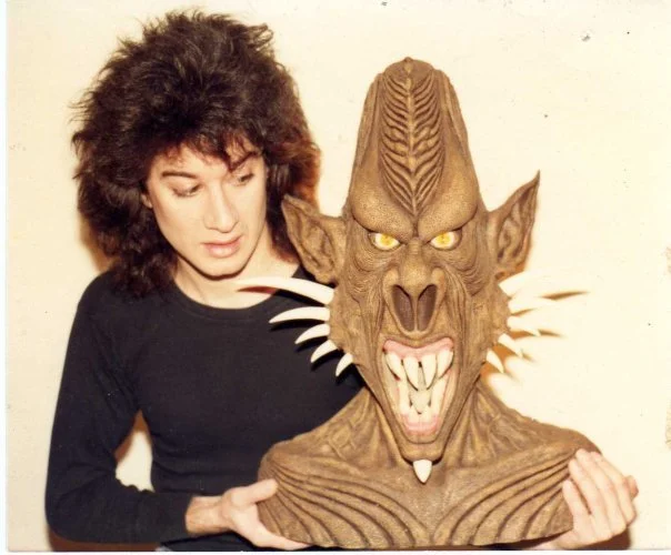 Twenty-five year old Michael in December 1987, posing with Arnold's first ever Monster Mask. Micheal had just joined up with Tommy Shaw and was beginning to tour in late '87. He went on to join Damn Yankees with Shaw, Blades and Nugent and of course 