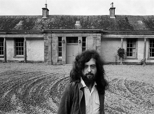 For context, I located this uncredited image of Jimmy Page standing in front of courtyard of his newly aquired Boleskine Lodge in the early 1970’s. Page purchased the property due to his  interest in the infamous occultist Aleister Crowley who had ow