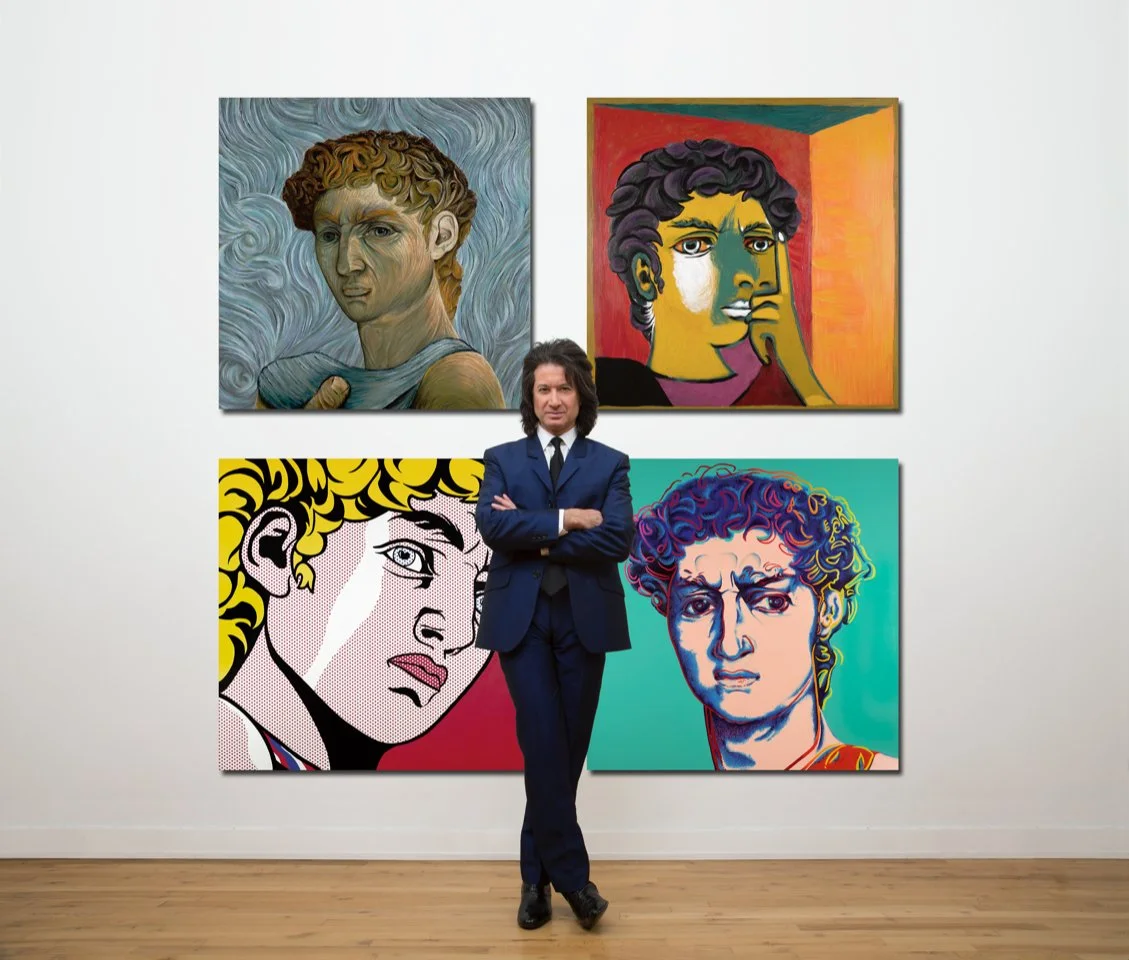 “The Four Davids” are Michael’s paintings representing 100 years of Art History. 

Neil’s email response to these paintings was: 
"Congratulations! What a truly EXCELLENT set of works. Conceptually, thematically and technically — the real thing, in b