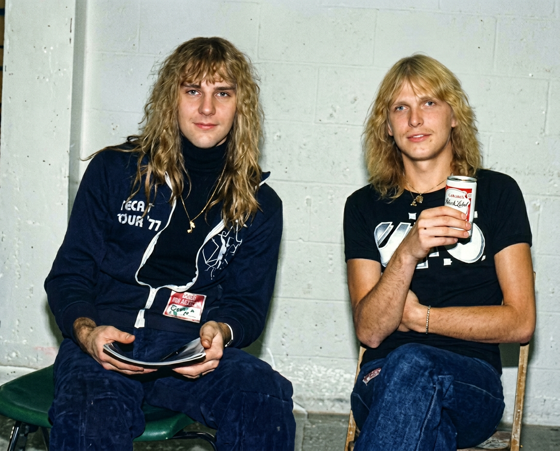 Alex backstage with Michael Schenker at Erie County Field House, Erie PA 11/27/1977 (Note: Not my photo: This was given to me by a photographer who’s punk band pseudonym was Elliot Goldstein  If you are still out there please claim this photo so I ca