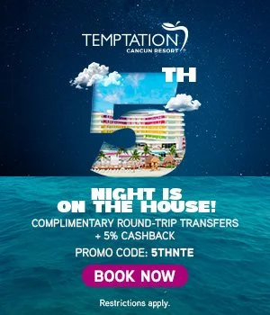 Temptation Cancun fifth night free promotion