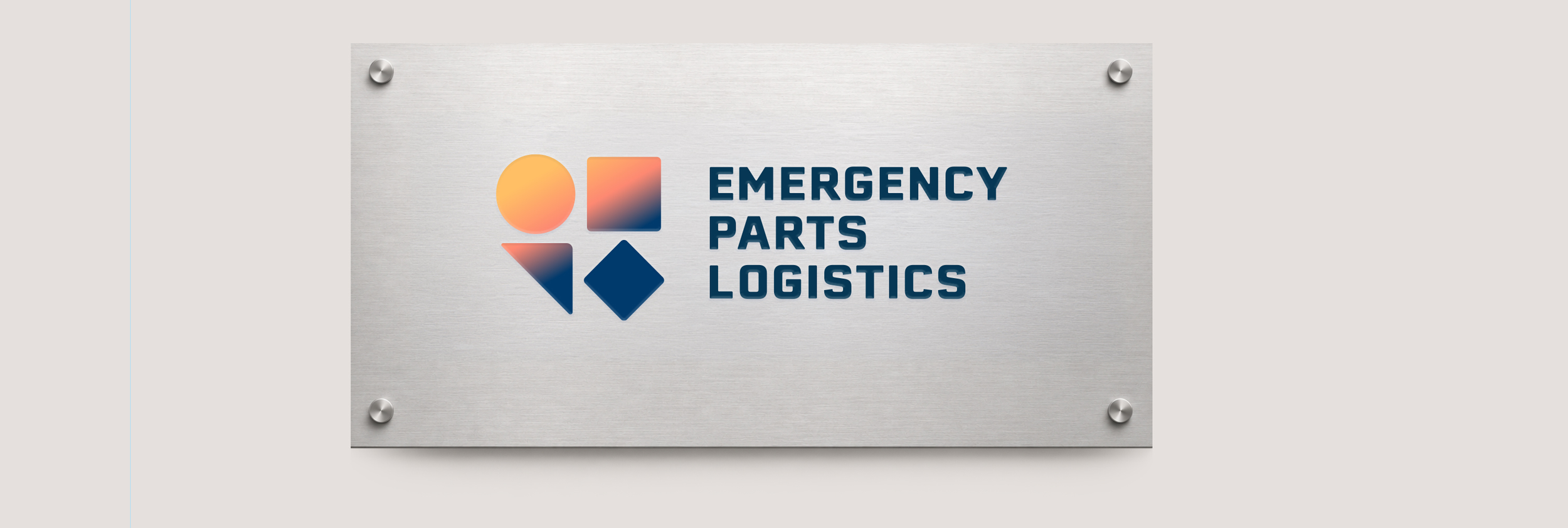 A metallic sign with the logo and text for Emergency Parts Logistics.