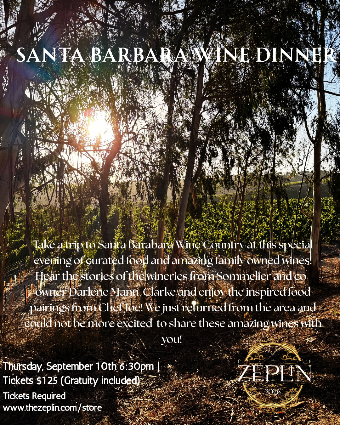 Santa Barbara Wine Dinner 09/10/2026 - 6:30pm