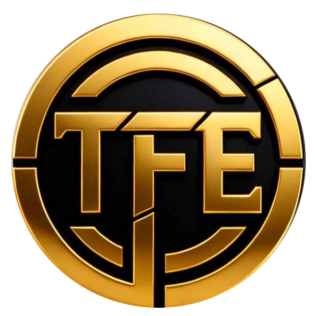 A gold and black circular logo with the letters TFE in the center, featuring stylized design elements.