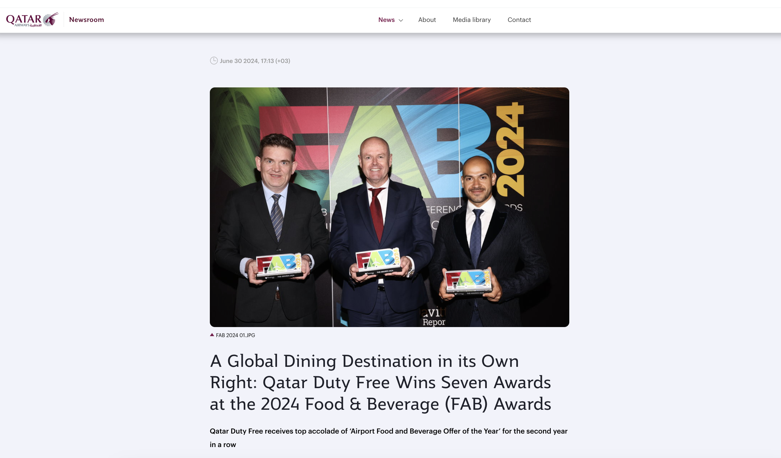 Qatar Duty Free award win & press release on Qatar Airways Group newsroom