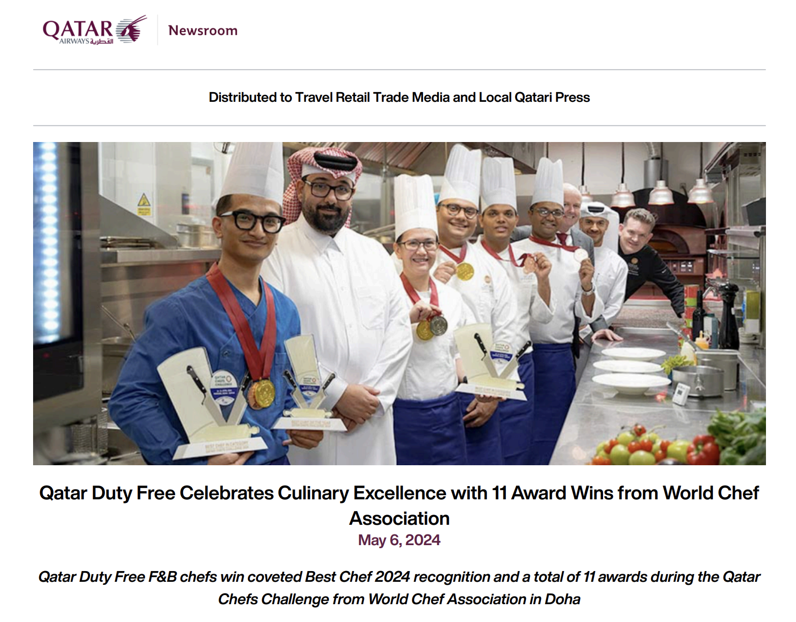 Qatar Duty Free press release distributed to travel retail trade media and local Qatari press