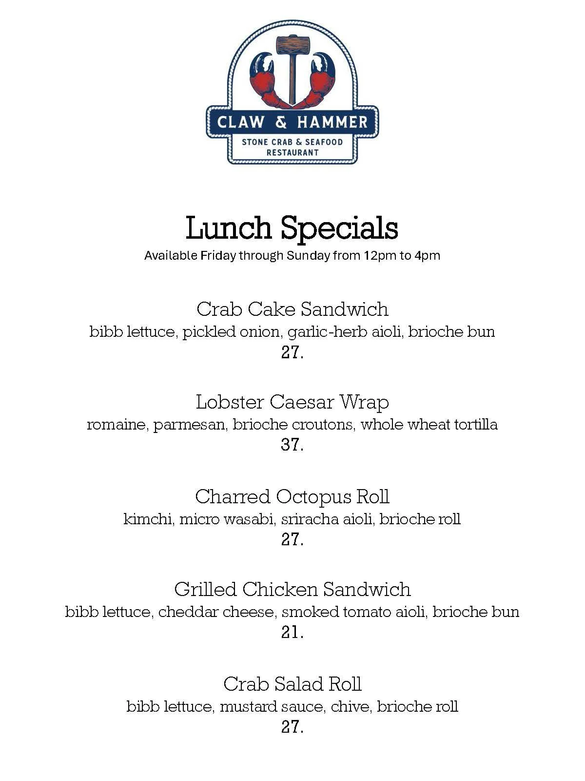 Lunch Menu 6-28-26