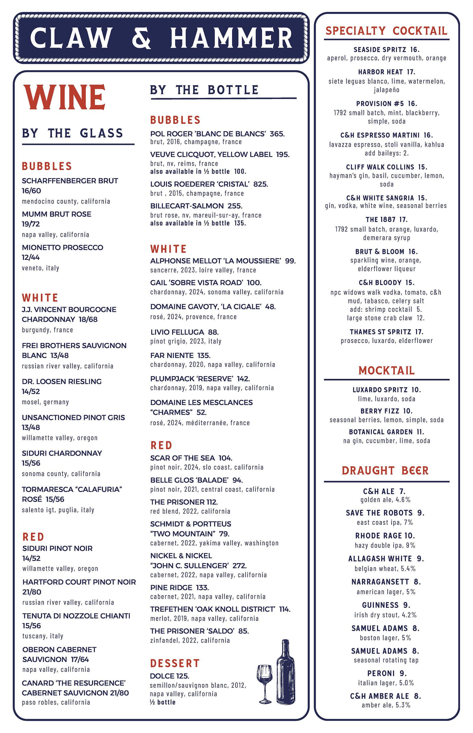 Claw and Hammer Menu page 2