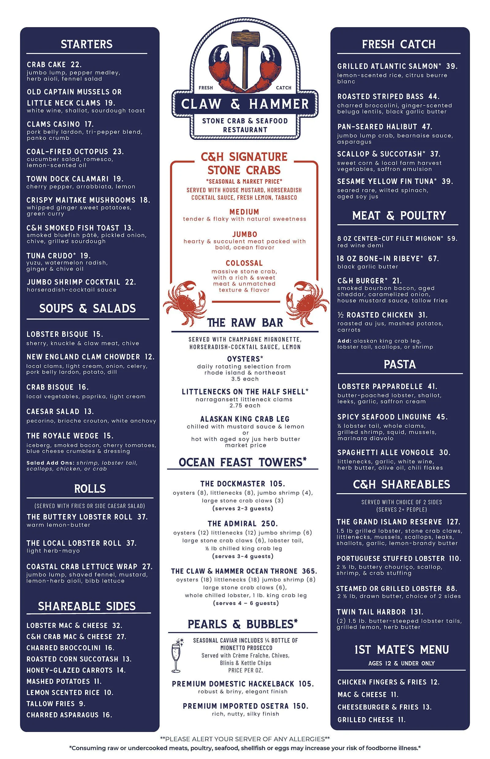 Claw and Hammer Menu page 1