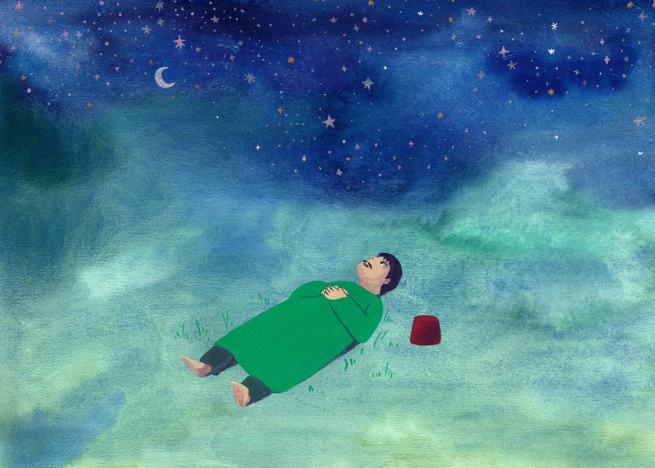 pondering, watercolor on paper