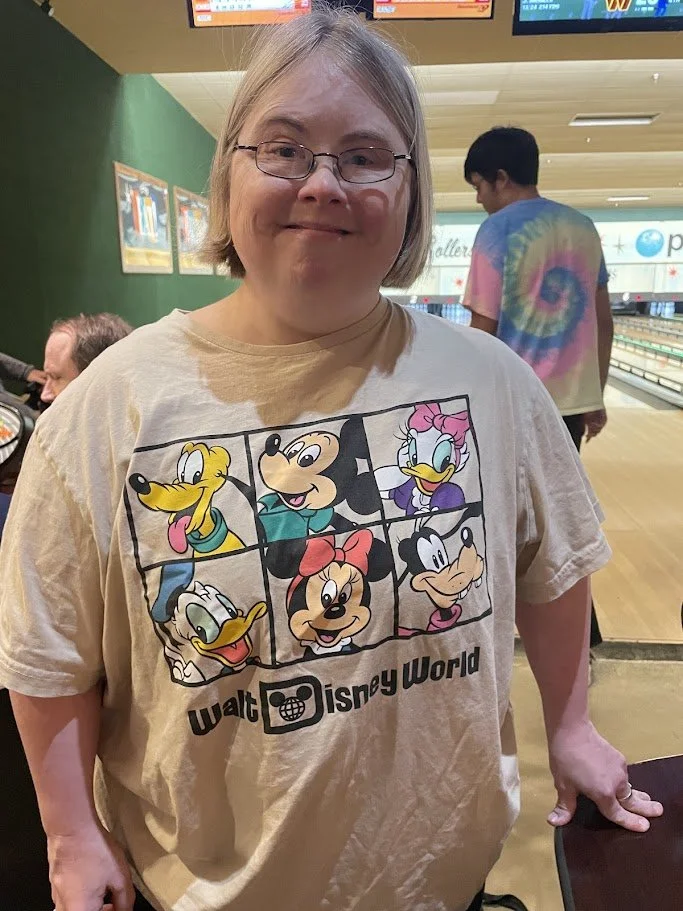 A SOAR friend happy to be bowling at Pizza, Pins and Pop