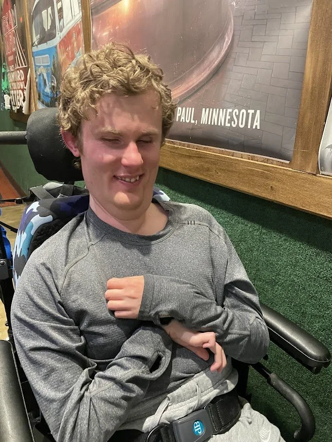 A SOAR friend happy to be bowling at Pizza, Pins and Pop