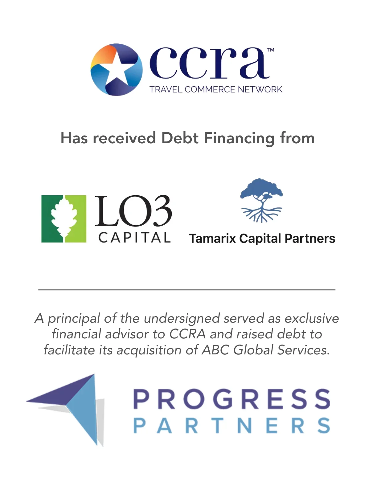 Progress Partners Advises CCRA International, LLC on Its Acquisition Financing by LO3