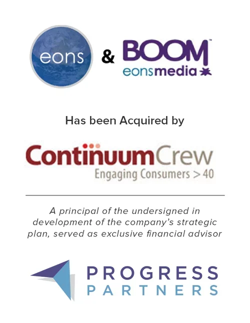 Progress Partners Completes Sale of Eons.com and Eons Boom Media