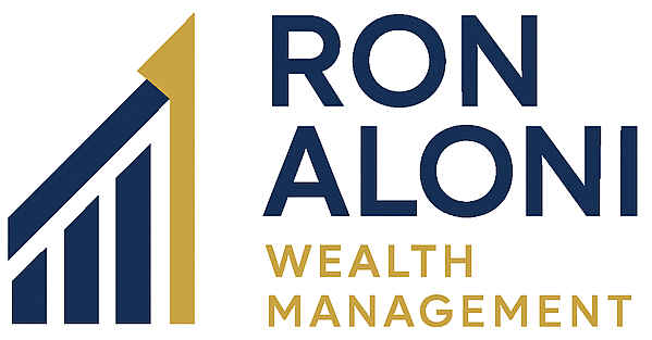 Logo for Ron Aloni Wealth Management featuring a stylized upward arrow and the company name in bold text.