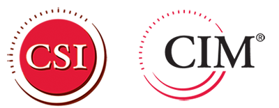 CSI logo with red circle and white text, next to another logo with black and red design.